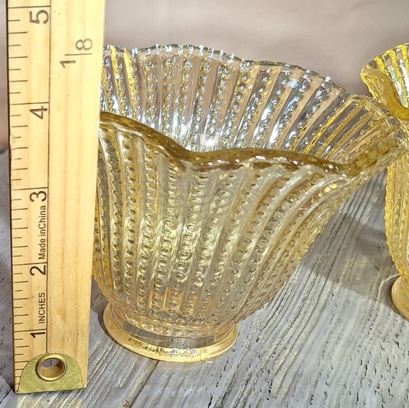 Vintage Amber/Golden Fluted Lampshade Votive Carnival/Iridescent Glass Hobnail 3 - Picture 5 of 8